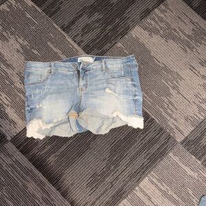 Torrid Light Blue Jean Shorts with Lace Trim